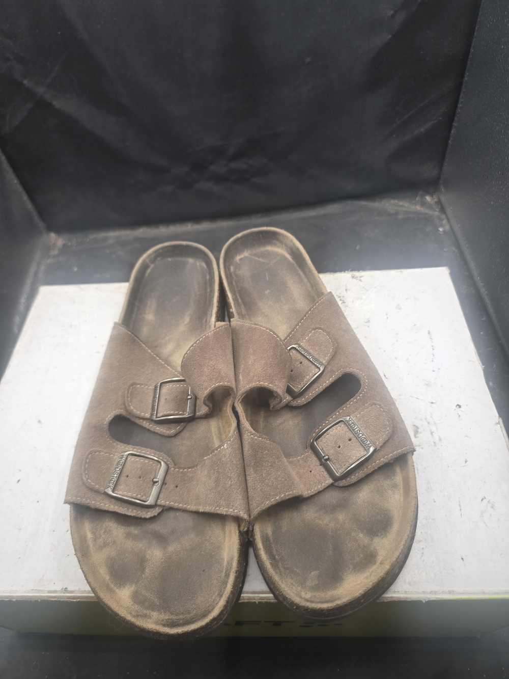 Men's Brown Suede Double-Buckle Slide Sandals